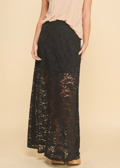 The Pink Door Long Lace Maxi Skirt Black