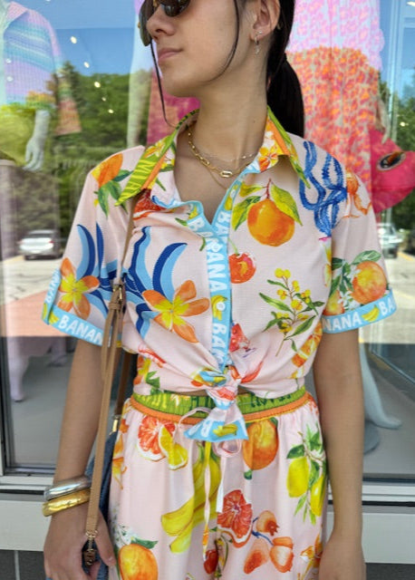 The Pink Door Pink Citrus Print Lemon Short Set
