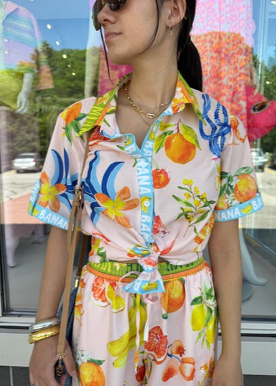 The Pink Door Pink Citrus Print Lemon Short Set