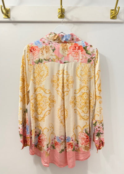 The Pink Door Rosette Print Silky Shirt Pink