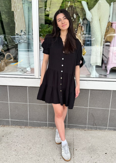 Stark Cotton Gauze Solid Dress Black