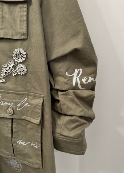 The Pink Door Military Jacket w/ Silver Detail Olive