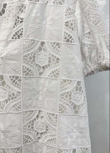 The Pink Door Lace Patchwork Top White