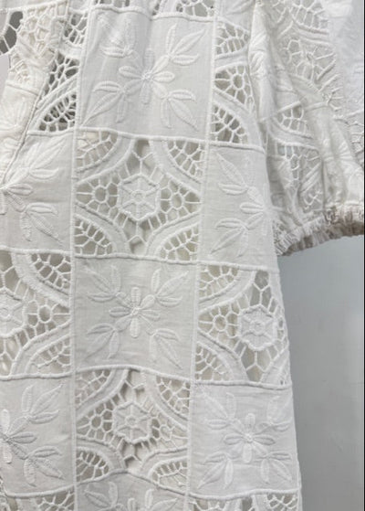 The Pink Door Lace Patchwork Top White