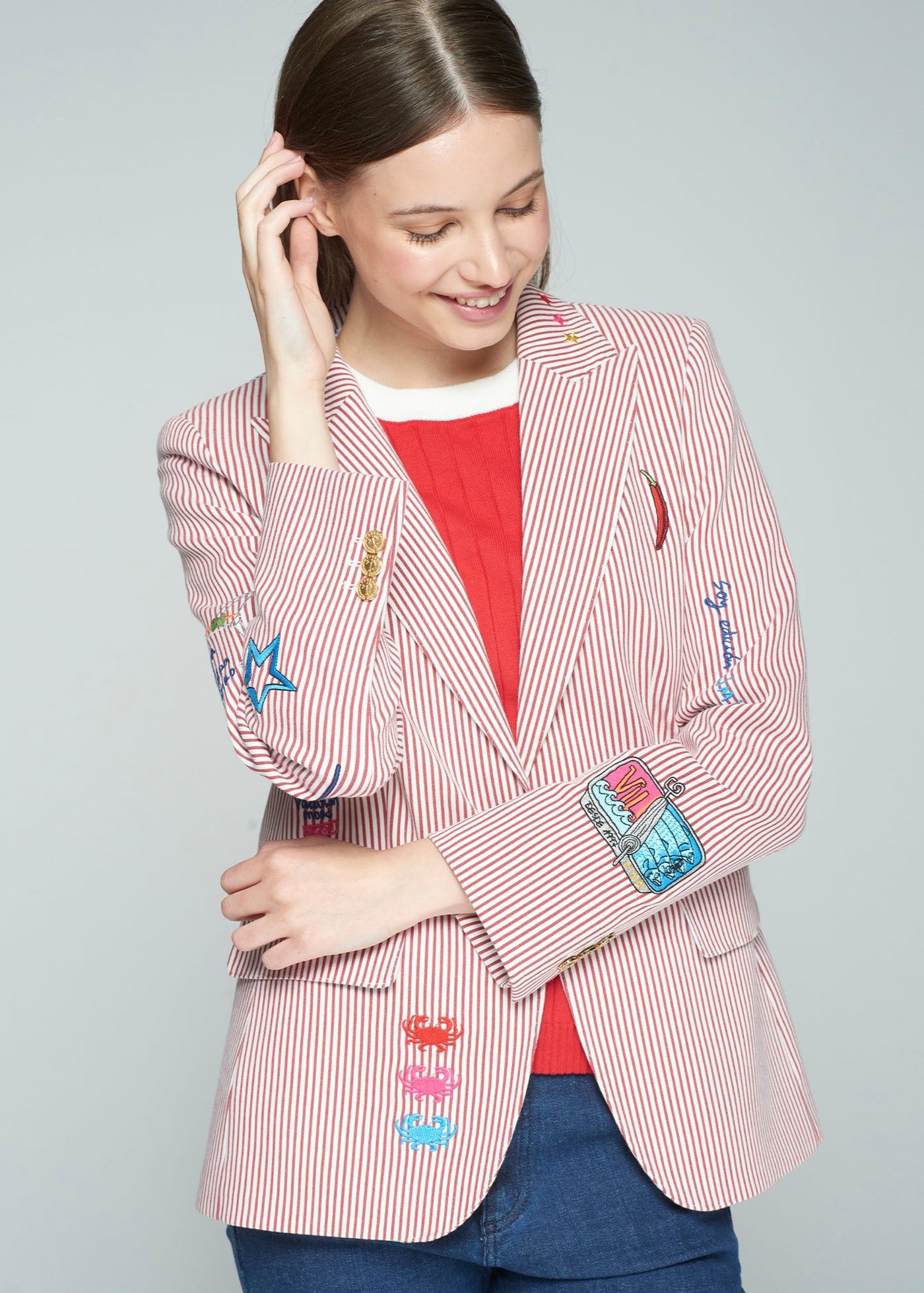 Vilagallo Heather Embroidered Jacket Red