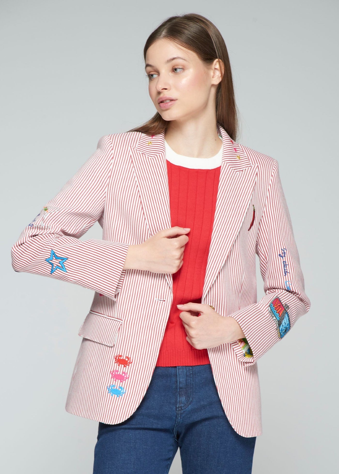 Vilagallo Heather Embroidered Jacket Red