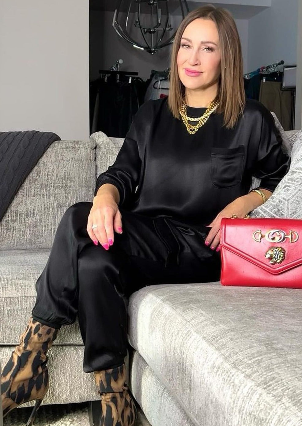 The Pink Door L/S Soft Satin Top - Black