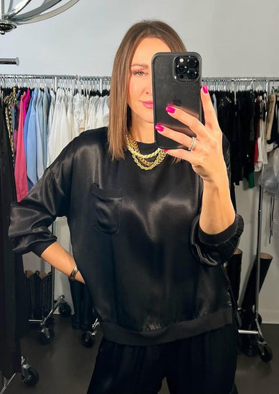 The Pink Door L/S Soft Satin Top - Black