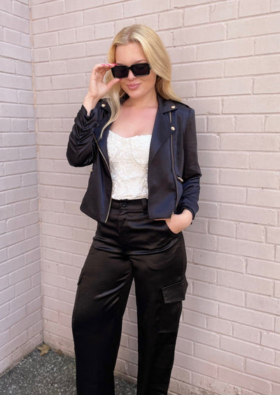Generation Love Colleen Black Satin Moto Jacket