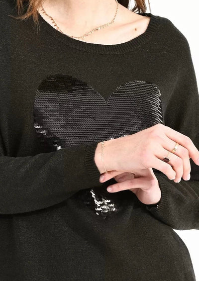 Molly Bracken Sequin Heart Pattern Sweater - Khaki