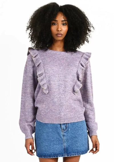 Molly Bracken Ruffle Shoulders Crew Neck Sweater - Mauve