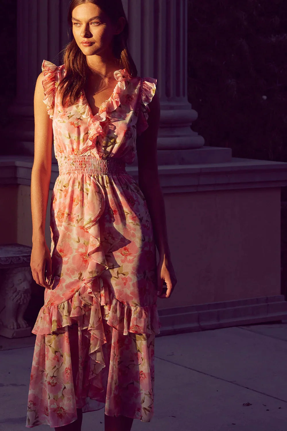 MISA Kidada S/S Ruffle Midi Dress - Blushing Flora