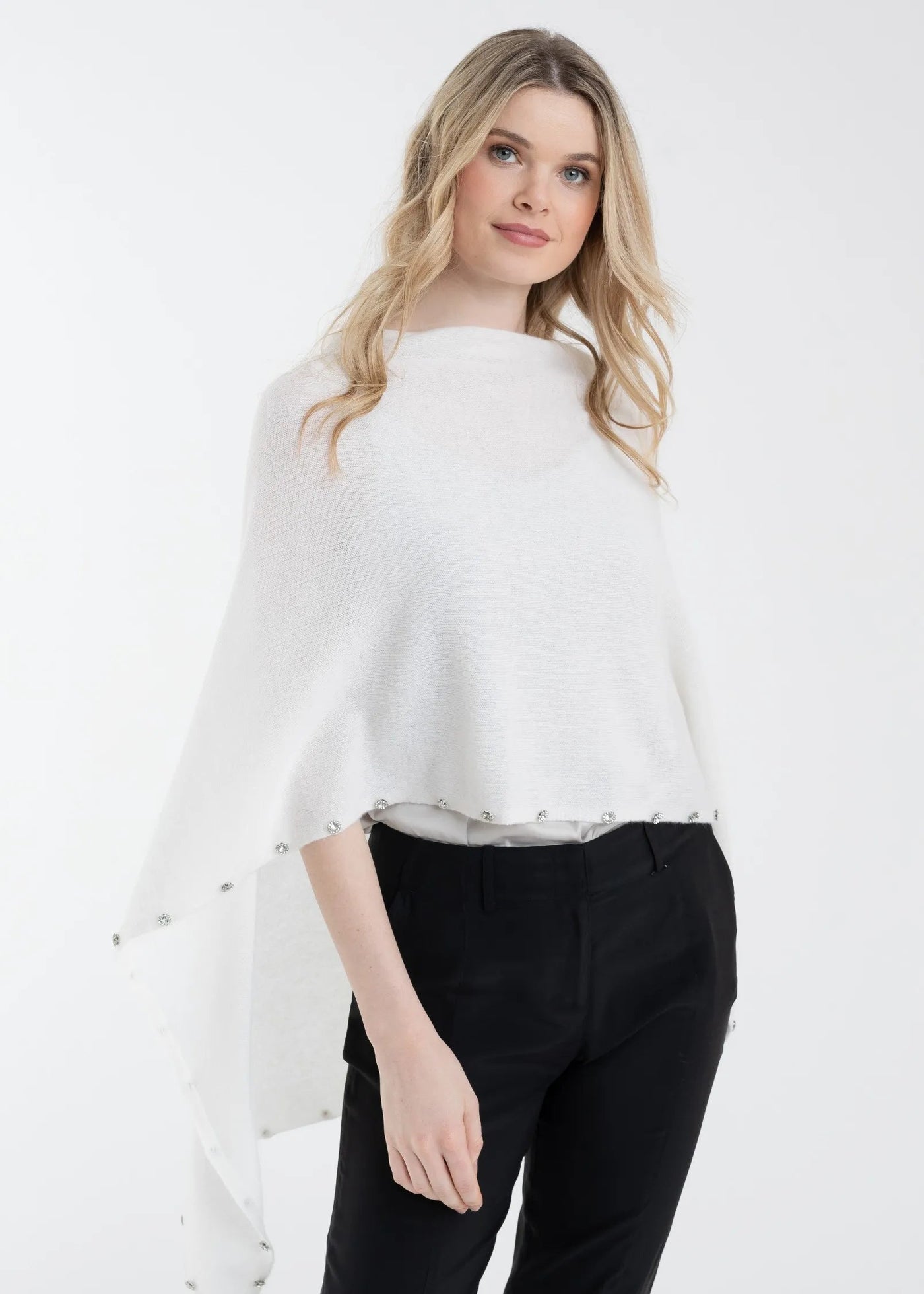 Alashan Cashmere Beaded Trim Topper White