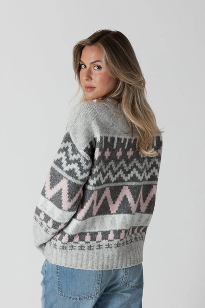 Lyla & Luxe Fair Isle Pullover Grey