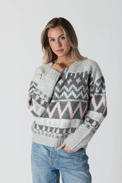 Lyla & Luxe Fair Isle Pullover Grey