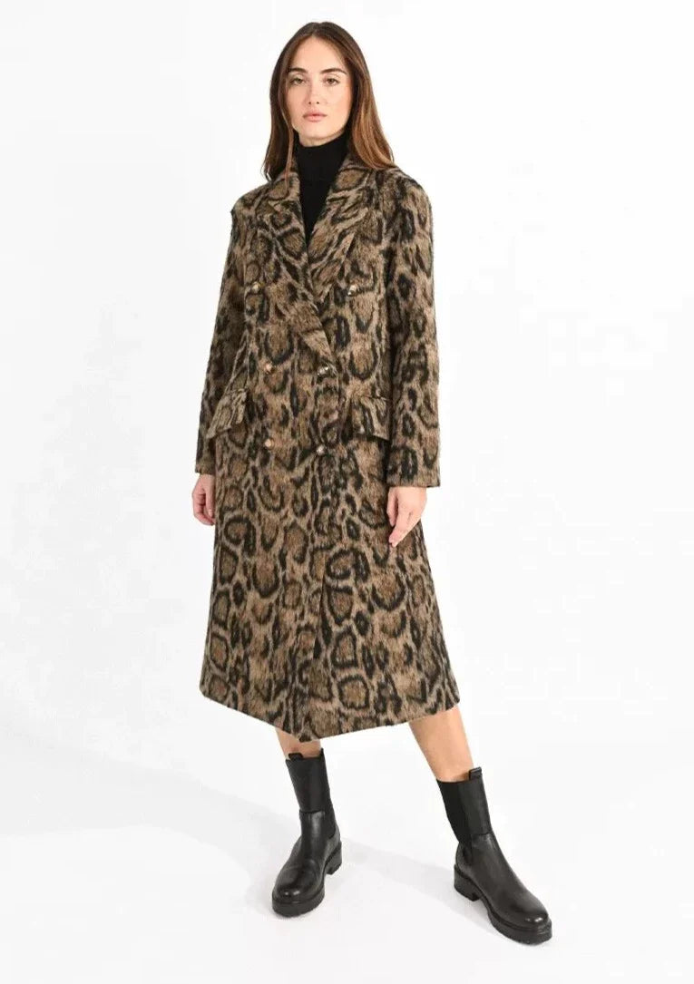 Molly Bracken Leopard Print Long Coat - Brown