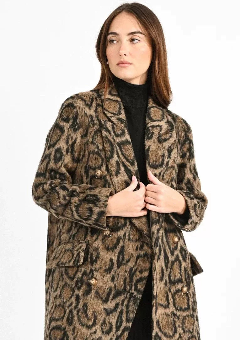 Molly Bracken Leopard Print Long Coat - Brown