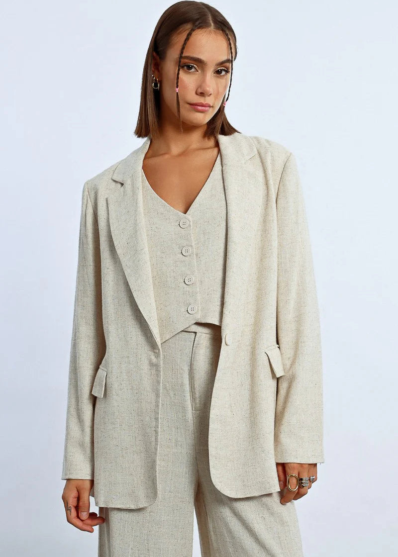 Molly Bracken Essential Linen Blazer Beige