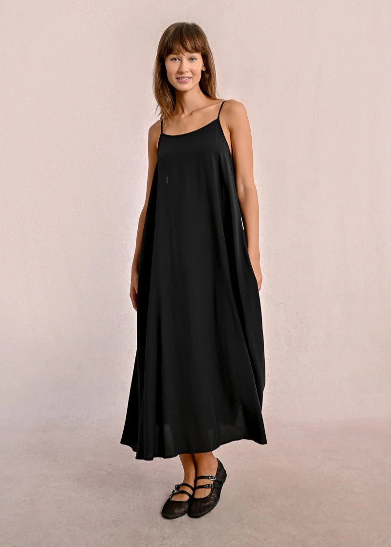Molly Bracken Long Trapeze Dress w/ Bow Back Detail - Black