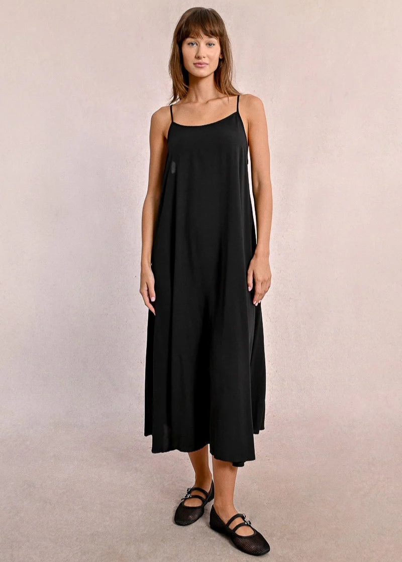 Molly Bracken Long Trapeze Dress w/ Bow Back Detail - Black