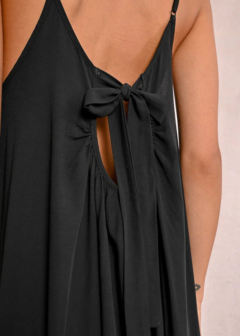 Molly Bracken Long Trapeze Dress w/ Bow Back Detail - Black