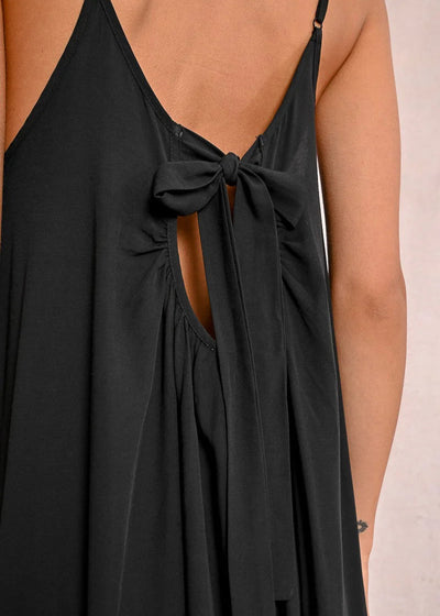 Molly Bracken Long Trapeze Dress w/ Bow Back Detail - Black