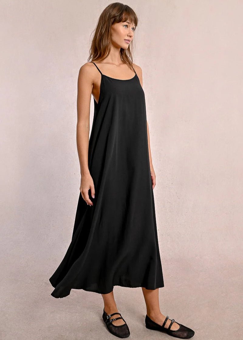 Molly Bracken Long Trapeze Dress w/ Bow Back Detail - Black