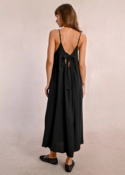Molly Bracken Long Trapeze Dress w/ Bow Back Detail - Black