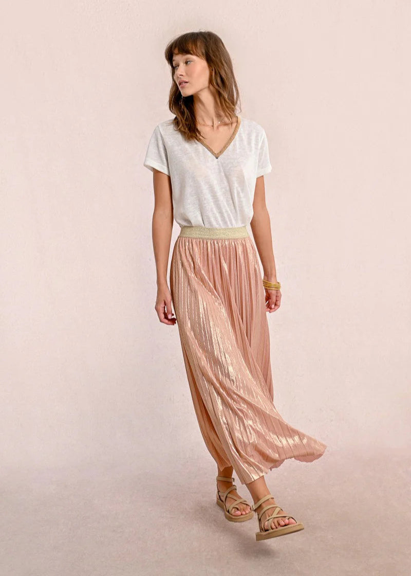 Molly Bracken Pink Metallic Pleated Skirt
