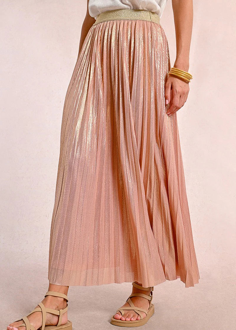 Molly Bracken Pink Metallic Pleated Skirt