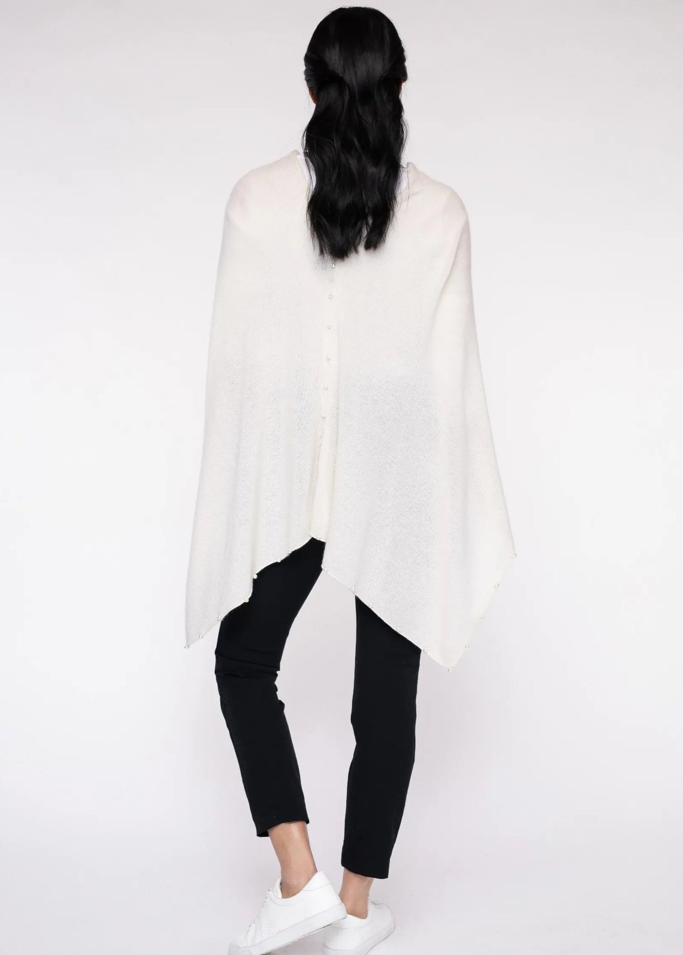 Alashan Cashmere Pearl Trim Poncho White