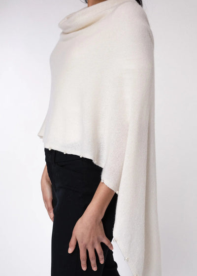 Alashan Cashmere Pearl Trim Poncho White