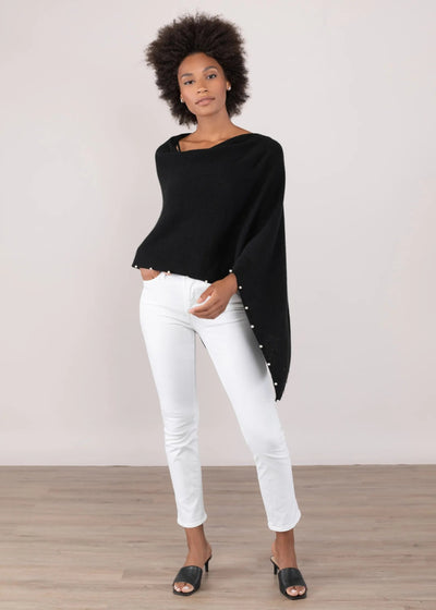 Alashan Pearl Trim Poncho Ebony