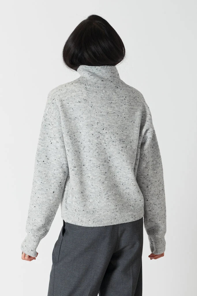 Lyla & Luxe Fleck Mock Neck W/ Love Stitching Grey
