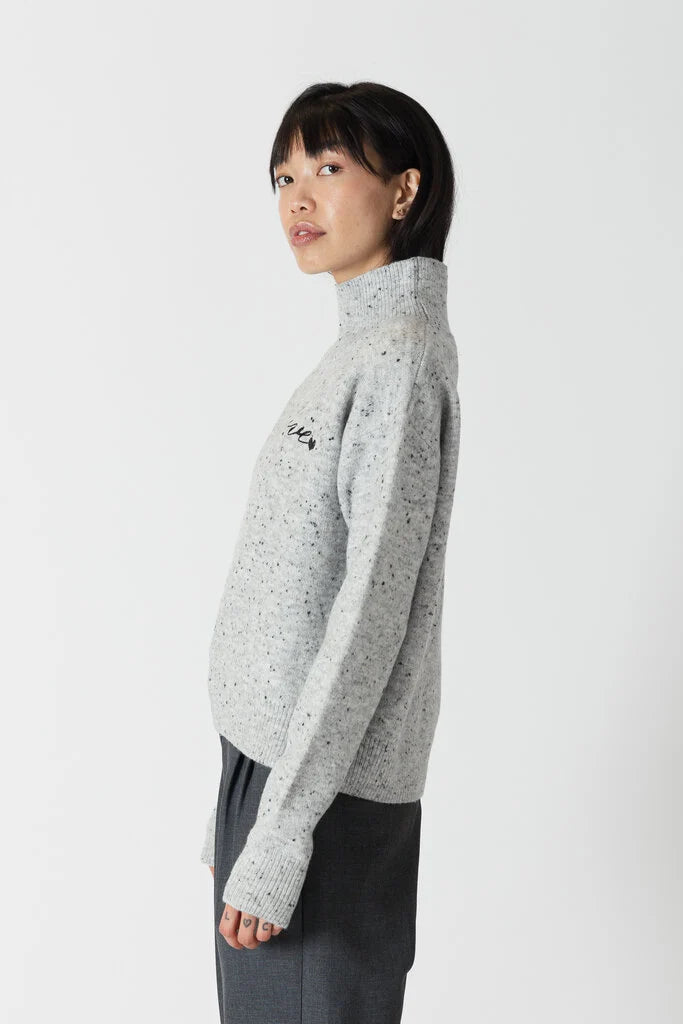 Lyla & Luxe Fleck Mock Neck W/ Love Stitching Grey