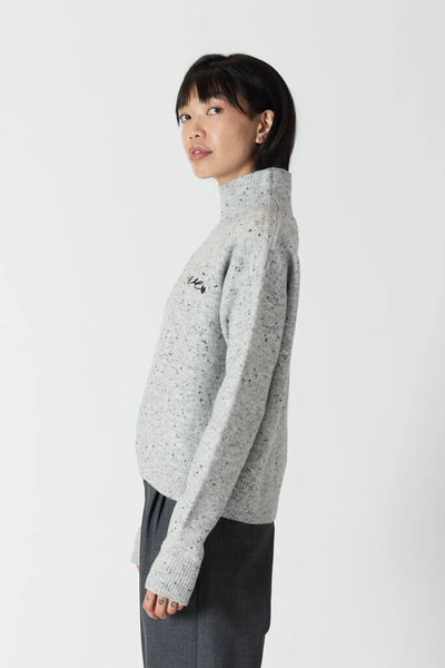 Lyla & Luxe Fleck Mock Neck W/ Love Stitching Grey