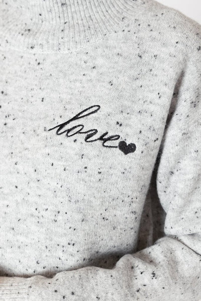 Lyla & Luxe Fleck Mock Neck W/ Love Stitching Grey