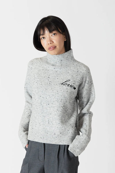 Lyla & Luxe Fleck Mock Neck W/ Love Stitching Grey