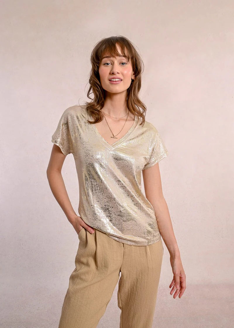 Molly Bracken Metallic T-shirt Golden Beige
