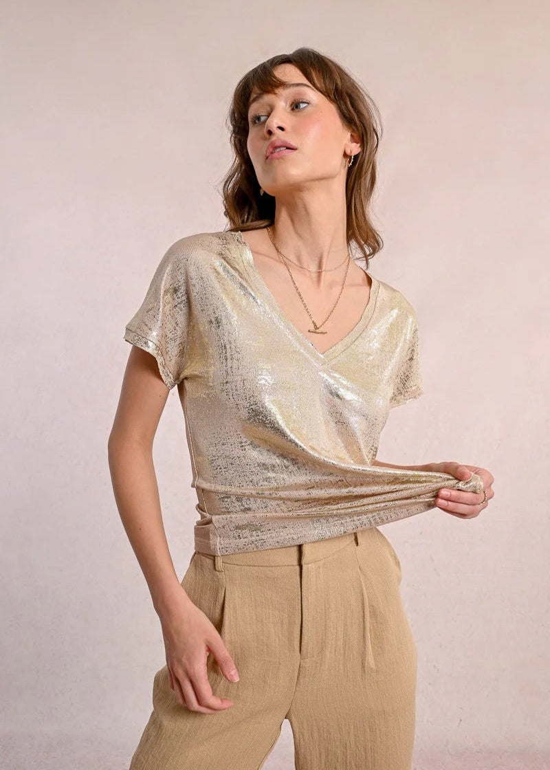 Molly Bracken Metallic T-shirt Golden Beige