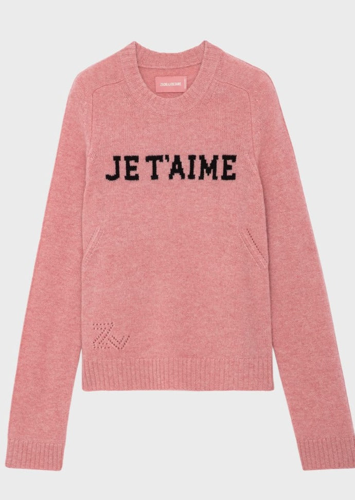 Zadig & Voltaire “Je t’aime “ Rose Cashmere Sweater