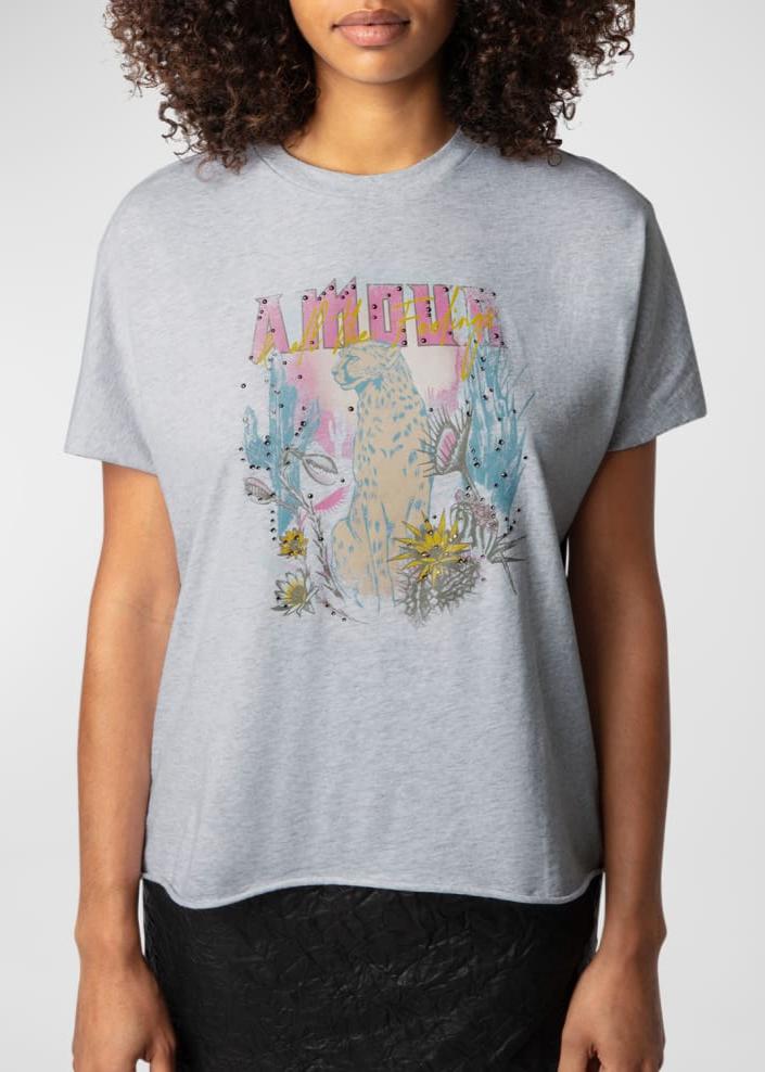 Zadig & Voltaire Tommer Concert Cheetah Tee Grey