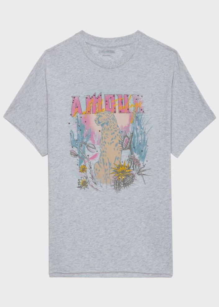 Zadig & Voltaire Tommer Concert Cheetah Tee Grey