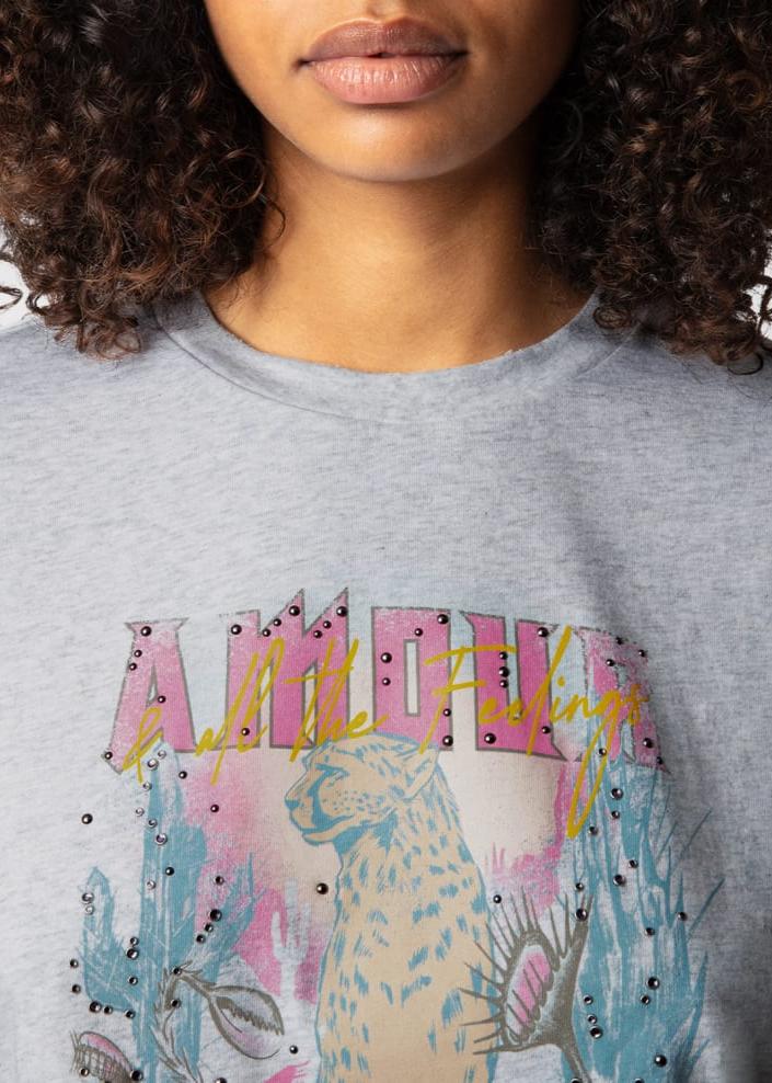 Zadig & Voltaire Tommer Concert Cheetah Tee Grey