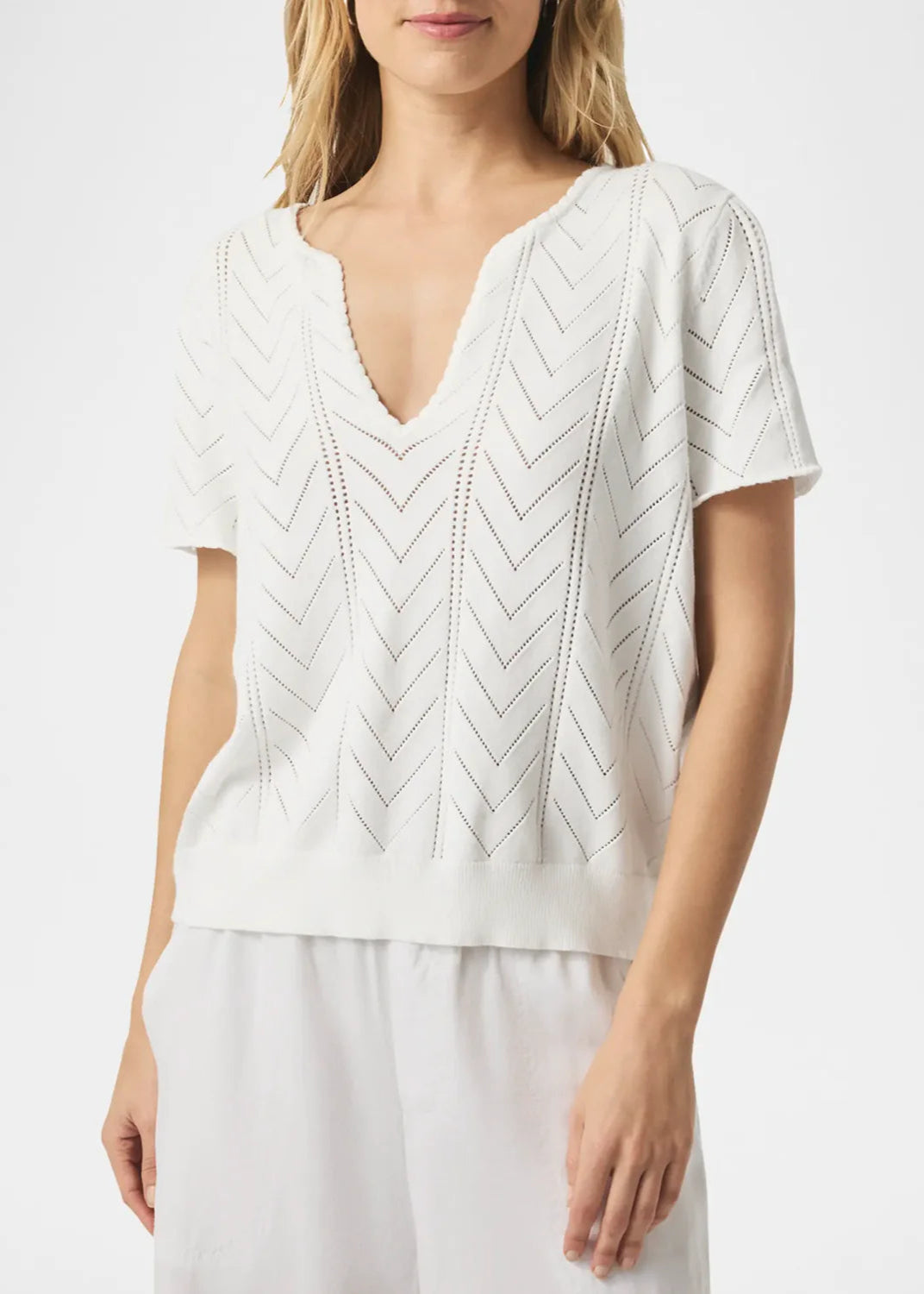 Splendid Sabrina Pointelle Sweater White