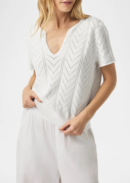 Splendid Sabrina Pointelle Sweater White