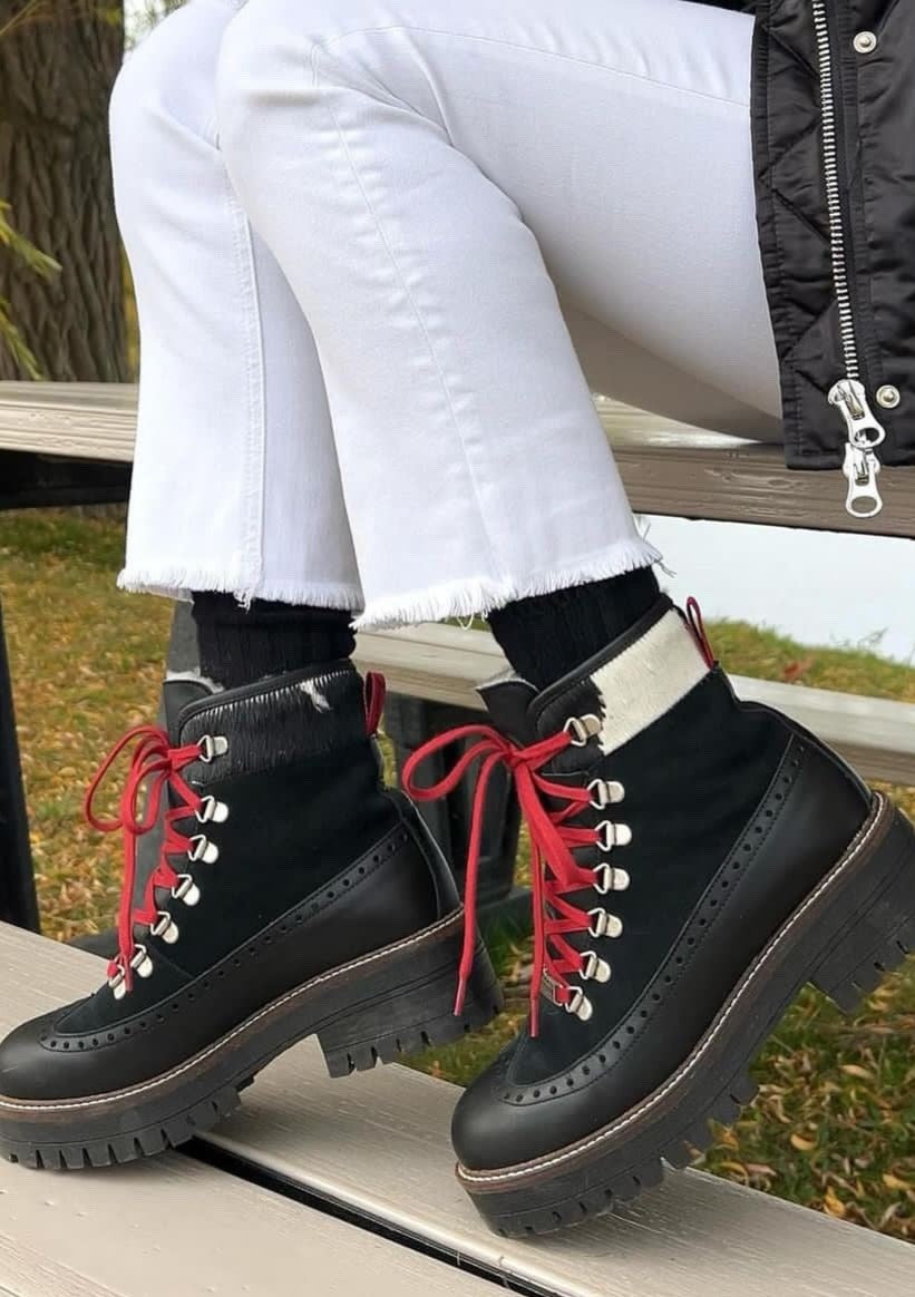 Ammann Lausanne Black Suede Leather Ankle Boots w/ Calf Hair