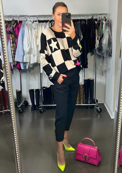 Brodie Checkmate Cashmere Sweater - Black/White