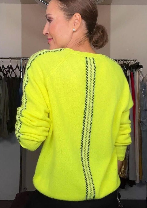 Brodie Porcha Stripe Cashmere Sweater - Neon Yellow