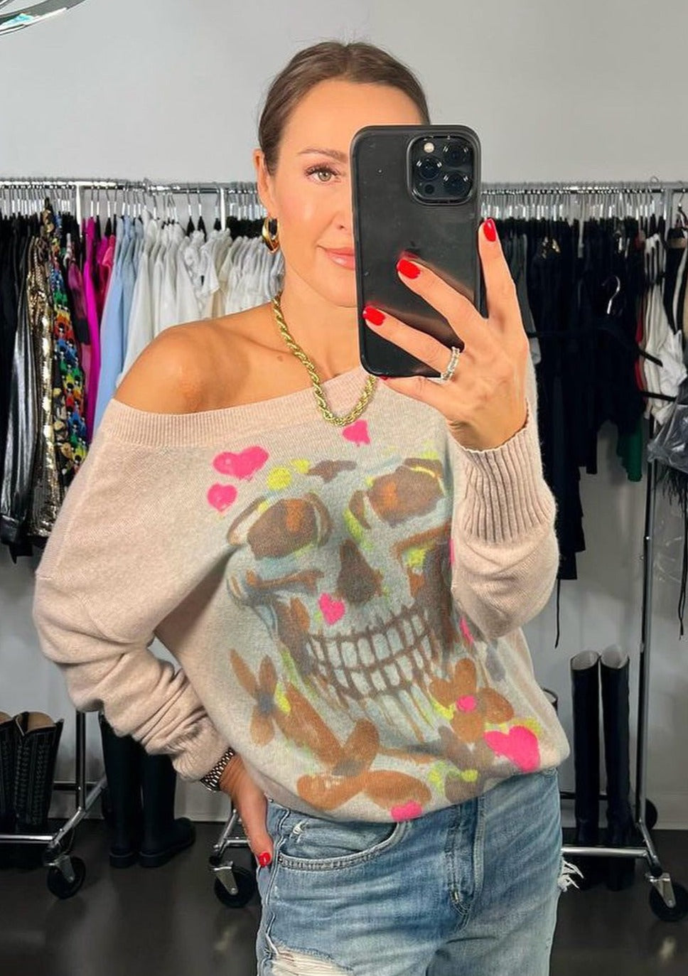 Lisa Todd Skull Back V-neck Sweater - Oatmeal